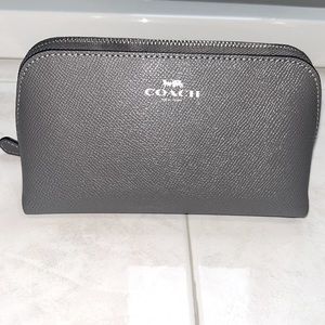 Coach Gray Leather Cosmetic Case with Silver Hardware